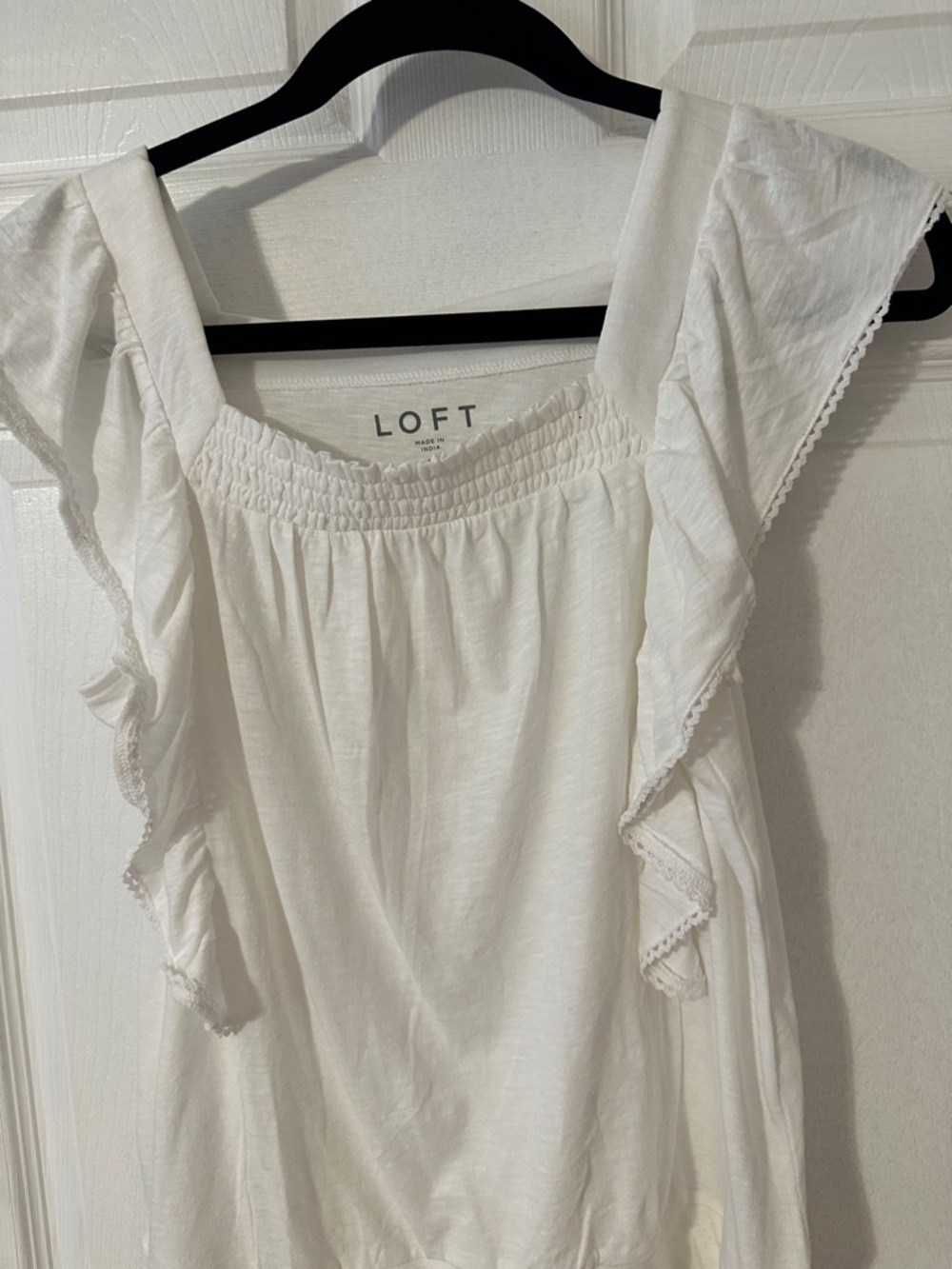 LOFT White Ruffle Strap Tank Top - Picture 3 of 6